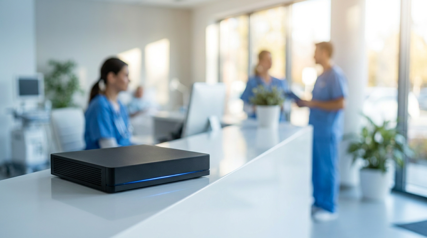 LocalAIBox at work on a medical office desk